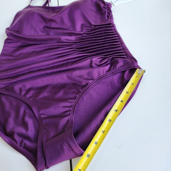 NWT $108 Calvin Klein Swimwear Starburst Shiny Purple Eggplant Swimsuit Size 12 - Picture 9 of 16